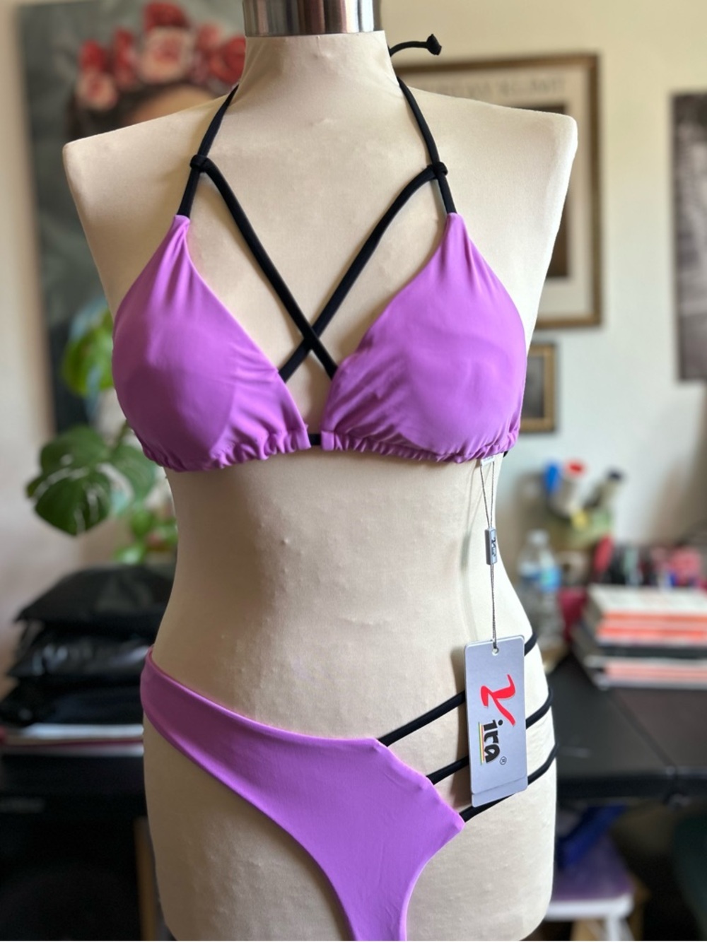 Yira vibrant purple black 2 piece bikini size Medium - Picture 6 of 7